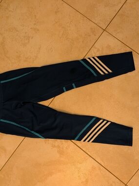 adidas Navy Blue Leggings with Teal and Light Pink Stripes